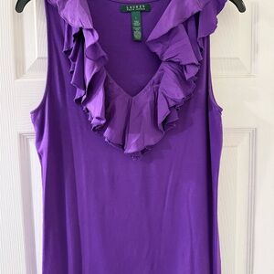 Ralph Lauren Purple Ruffled Sleeveless Blouse